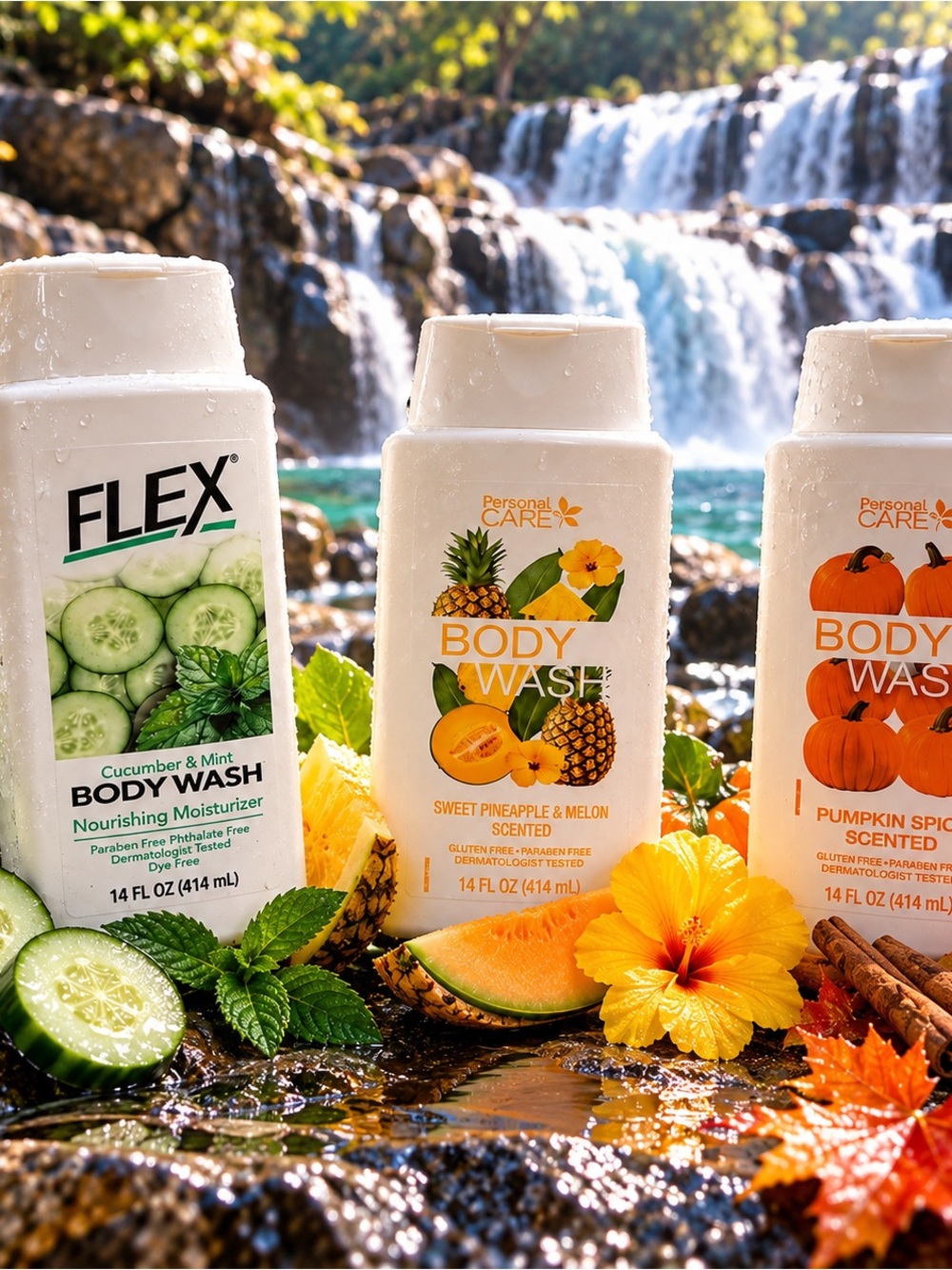 Personal Care Body Wash Pumpkin Spice/SweetPineapple & Melon,Flex Cucumber &Mint